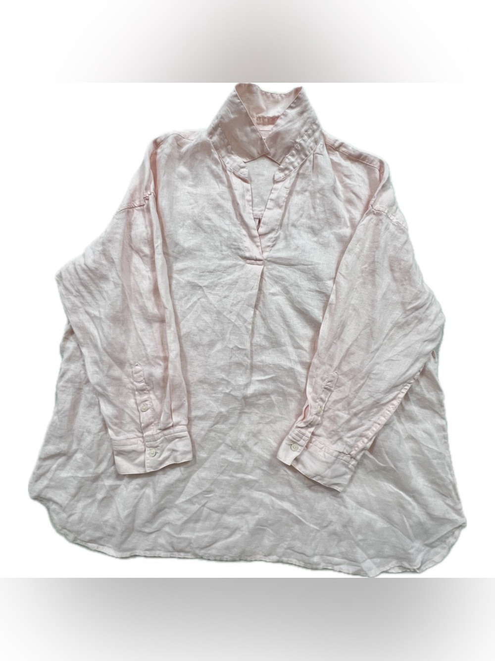 Uniqlo Light Pink V-Neck Linen Blouse Long Sleeve Shirt US Women’s XL - Picture 7 of 8